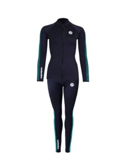 Two Bare Feet Womens Silicone Print Series 2.5mm Wetsuit Jacket & Pants Set (Black/Mint)