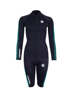 Two Bare Feet Womens Silicone Print Series 2.5mm Wetsuit Jacket & Shorts Set (Black/Mint)