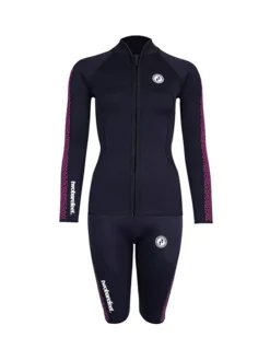 Two Bare Feet Womens Silicone Print Series 2.5mm Wetsuit Jacket & Shorts Set (Black/Raspberry)