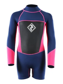 Two Bare Feet Squadron 3/2mm Short Leg Spring Junior Wetsuit (Blue/Fuchsia)