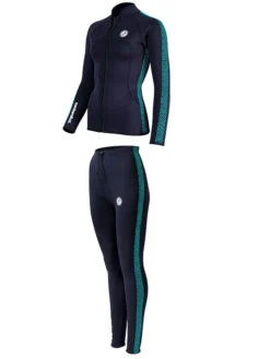 Two Bare Feet Womens Silicone Print Series 2.5mm Wetsuit Jacket & Pants Set (Black/Mint) -Surfboards Sales 3 28