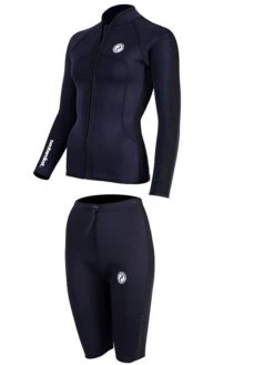 Two Bare Feet Womens Silicone Print Series 2.5mm Wetsuit Jacket & Shorts Set (Black) -Surfboards Sales 3 29 1