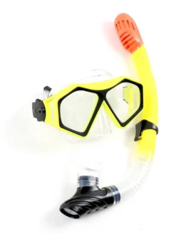 DiveSport Silicone Mask & Dry Top Snorkel 2pc Set (Yellow / Clear) -Surfboards Sales divesport 2pc mask dry top yellow 02