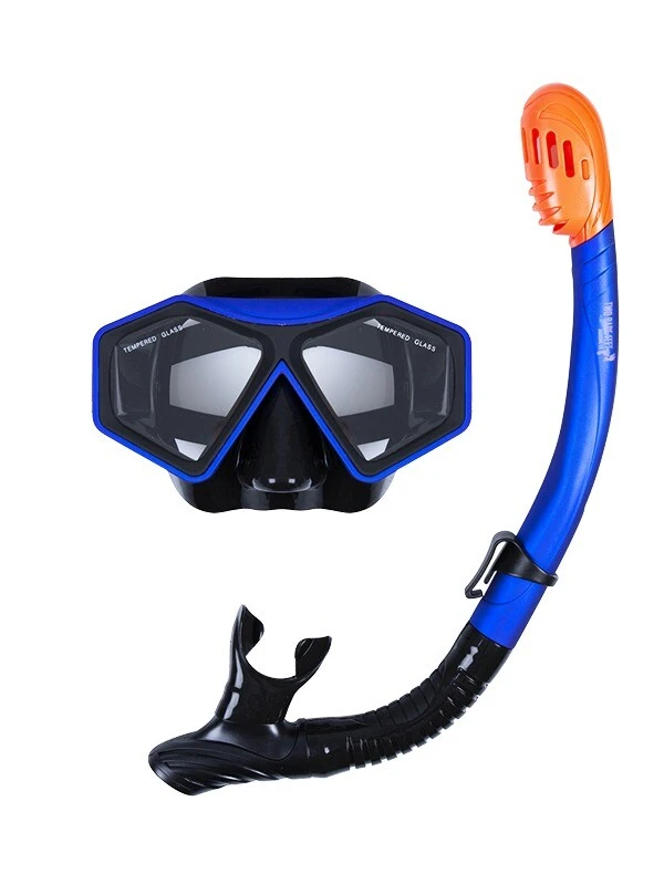 DiveSport Silicone Mask & Dry Top Snorkel 2pc Set (Blue / Black) 1 DiveSport Silicone Mask & Dry Top Snorkel 2pc Set (Blue / Black)
