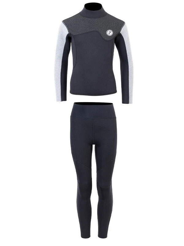 Two Bare Feet Junior Aspect 2.5mm Back Zip Jacket & Pants Set (Black/Grey/Grey) - Image 2