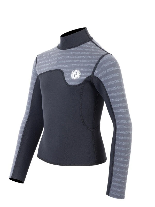 Two Bare Feet Junior Aspect Fleece Lined Zipless Thermal 2.5mm Superstretch Wetsuit Top (Black/Grey Stripe) 2 Two Bare Feet Junior Aspect Fleece Lined Zipless Thermal 2.5mm Superstretch Wetsuit Top (Black/Grey Stripe) - Image 2