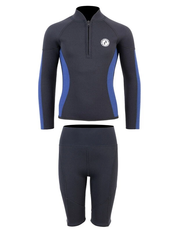 Two Bare Feet Junior Perspective Half Zip 2.5mm Wetsuit Jacket And Shorts Set (Black/Blue) 2 Two Bare Feet Junior Perspective Half Zip 2.5mm Wetsuit Jacket And Shorts Set (Black/Blue) - Image 2