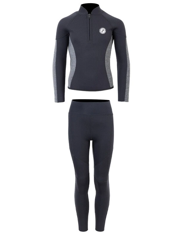 Two Bare Feet Junior Perspective Half Zip 2.5mm Wetsuit Jacket And Pants Set (Black/Grey) - Image 2