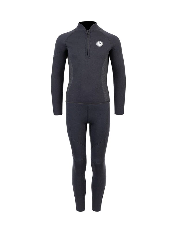 Two Bare Feet Junior Perspective Half Zip 2.5mm Wetsuit Jacket And Pants Set (Black/Grey/Grey)