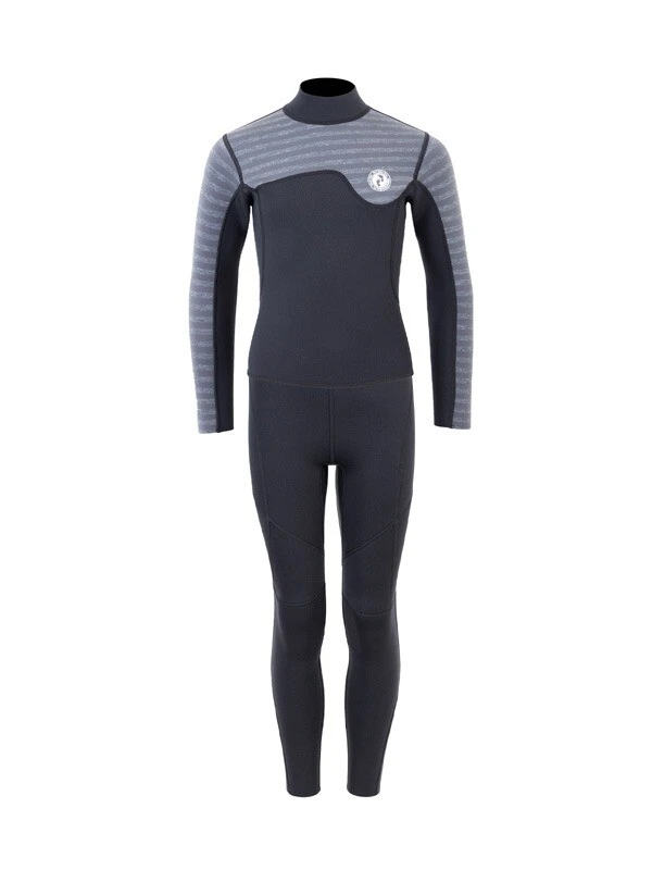 Two Bare Feet Junior Aspect Fleece Lined Zipless Thermal 2.5mm Superstretch Wetsuit Top & Pants Set (Black/Grey Stripes) 1 Two Bare Feet Junior Aspect Fleece Lined Zipless Thermal 2.5mm Superstretch Wetsuit Top & Pants Set (Black/Grey Stripes)