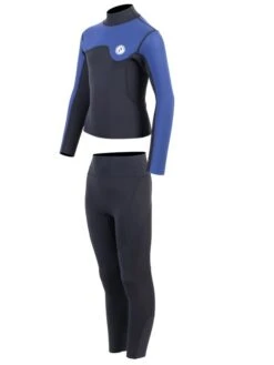 Two Bare Feet Junior Aspect Fleece Lined Zipless Thermal 2.5mm Superstretch Wetsuit Top & Pants Set (Black/Blue) -Surfboards Sales kq9jcv k