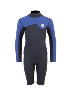 Two Bare Feet Junior Aspect Fleece Lined Zipless Thermal 2.5mm Superstretch Wetsuit Top & Shorts Set (Black/Blue)