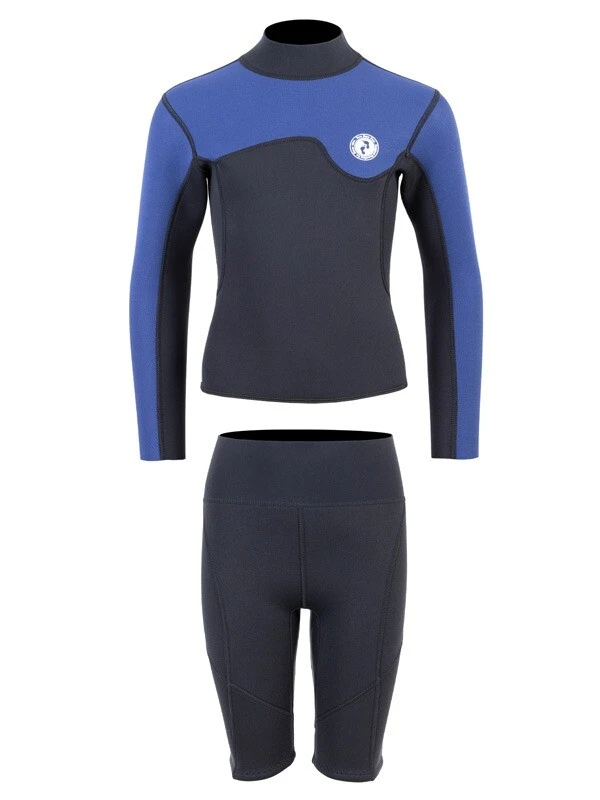 Two Bare Feet Junior Aspect Fleece Lined Zipless Thermal 2.5mm Superstretch Wetsuit Top & Shorts Set (Black/Blue) 2 Two Bare Feet Junior Aspect Fleece Lined Zipless Thermal 2.5mm Superstretch Wetsuit Top & Shorts Set (Black/Blue) - Image 2