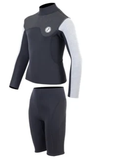 Two Bare Feet Junior Aspect Fleece Lined Zipless Thermal 2.5mm Superstretch Wetsuit Top & Shorts Set (Black/Grey/Grey) 10 Two Bare Feet Junior Aspect Fleece Lined Zipless Thermal 2.5mm Superstretch Wetsuit Top & Shorts Set (Black/Grey/Grey) -Surfboards Sales kzgrau z