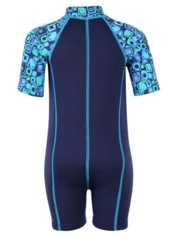Essentials Baby Swim Kit - Patterned Lycra Arm Wetsuit + Nappy Shorts (Aqua) 5 Essentials Baby Swim Kit - Patterned Lycra Arm Wetsuit + Nappy Shorts (Aqua) -Surfboards Sales lycra armed baby patterned blue back 2