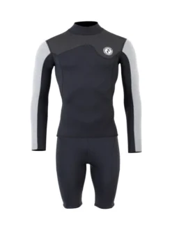 Two Bare Feet Mens Aspect Fleece Lined Zipless Thermal 2.5mm Superstretch Wetsuit Top & Shorts Set (Black/Grey/Grey)