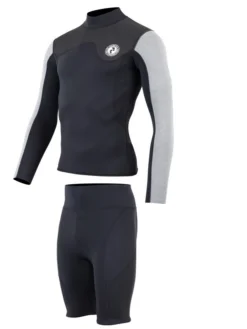 Two Bare Feet Mens Aspect Fleece Lined Zipless Thermal 2.5mm Superstretch Wetsuit Top & Shorts Set (Black/Grey/Grey) -Surfboards Sales m0v21b b