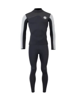 Two Bare Feet Mens Aspect Fleece Lined Zipless Thermal 2.5mm Superstretch Wetsuit Top & Pants Set (Black/Grey/Grey)