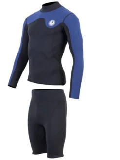 Two Bare Feet Mens Aspect Fleece Lined Zipless Thermal 2.5mm Superstretch Wetsuit Top & Shorts Set (Black/Blue) -Surfboards Sales mwo9tp z
