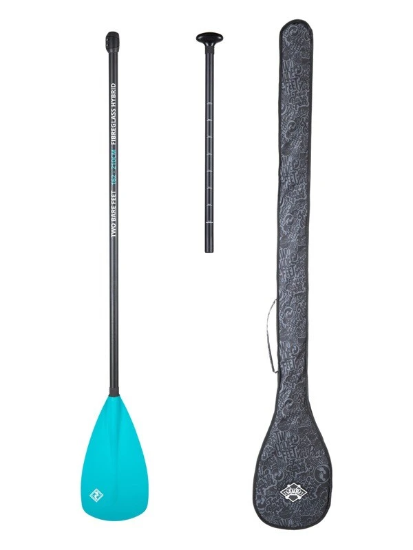 Two Bare Feet 2 Piece Fibreglass Hybrid SUP Paddle & Bag Package (Teal) 1 Two Bare Feet 2 Piece Fibreglass Hybrid SUP Paddle & Bag Package (Teal)