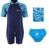 Deluxe Baby Swim Kit - Patterned Lycra Arm Wetsuit + Swim Nappy + Towel (Aqua)