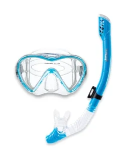 Pro Dive Series Silicone Dry Top Snorkel & Mask Set 3 (Aqua)