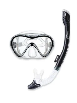 Pro Dive Series Silicone Dry Top Snorkel & Mask Set 3 (Black)