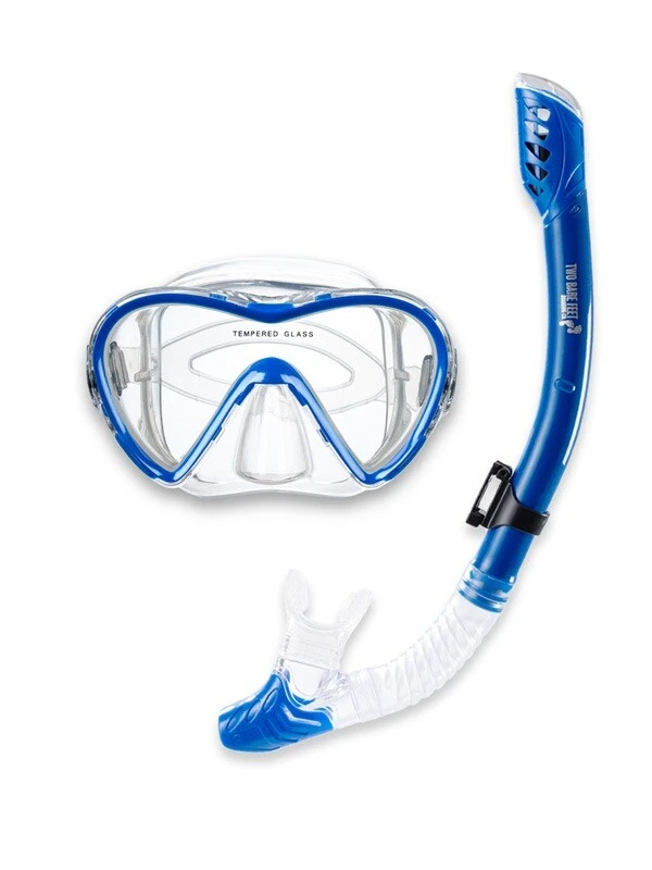 Pro Dive Series Silicone Dry Top Snorkel & Mask Set 3 (Blue)