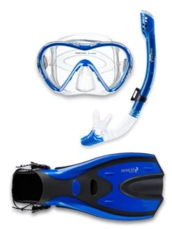 Pro Dive Series Silicone Mask, Dry Top Snorkel & F70 Fins 3 Piece Set 3 (Blue)