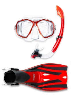 PVC Mask Snorkel & F52 Fins 3pc Set (Red)
