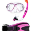 Two Bare Feet Adult PVC Mask, Snorkel & F70 Fins 3 Piece Set (Pink)