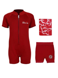 Deluxe Baby Swim Kit - Classic Wetsuit + Nappy Shorts + Towel (Red)
