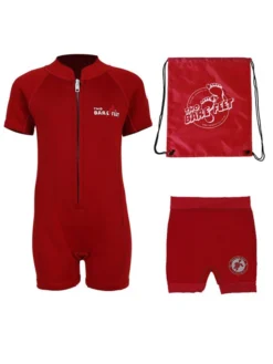 Deluxe Baby Swim Kit - Classic Wetsuit + Nappy Shorts + Bag (Red)