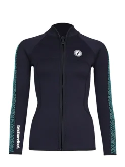 Two Bare Feet Womens Silicone Print Series Full Zip 2.5mm Wetsuit Jacket (Black/Mint)