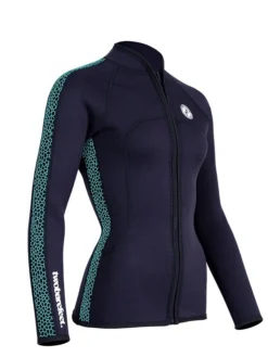 Two Bare Feet Womens Silicone Print Series Full Zip 2.5mm Wetsuit Jacket (Black/Mint) -Surfboards Sales silicone series jacket mint 8