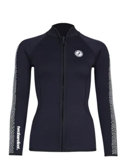 Two Bare Feet Womens Silicone Print Series Full Zip 2.5mm Wetsuit Jacket (Black/White)