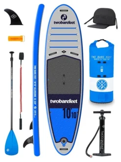 Two Bare Feet Sport Air (Allround XL) 10'10" X 33" X 6" Inflatable SUP Deluxe Fibreglass Hybrid Pack (Blue)