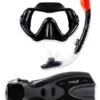 Two Bare Feet Adult Silicone Dry Top Snorkel, Silicone Mask & F70 Fins Set (Black)