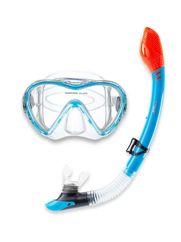 Two Bare Feet Adult Silicone Mask, Dry Top Snorkel & F70 Fins 3 Piece Set 3 (Aqua) - Image 2