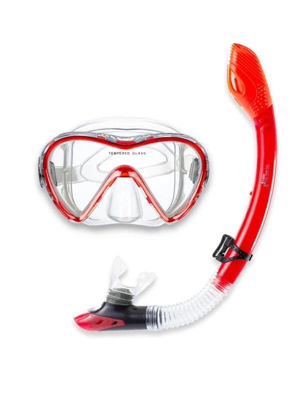 Two Bare Feet Adult Silicone Mask, Dry Top Snorkel & F70 Fins 3 Piece Set 3 (Red) - Image 2