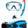 Two Bare Feet Adult Silicone Mask, Snorkel & F70 Fins 3 Piece Set 2 (Aqua)