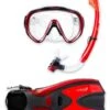 Two Bare Feet Adult Silicone Mask, Snorkel & F70 Fins 3 Piece Set 2 (Red)