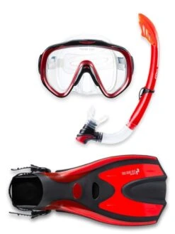 Two Bare Feet Adult Silicone Mask, Snorkel & F70 Fins 3 Piece Set 2 (Red)