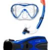 Two Bare Feet Adult Silicone Mask, Snorkel & F70 Fins 3 Piece Set 3 (Blue)