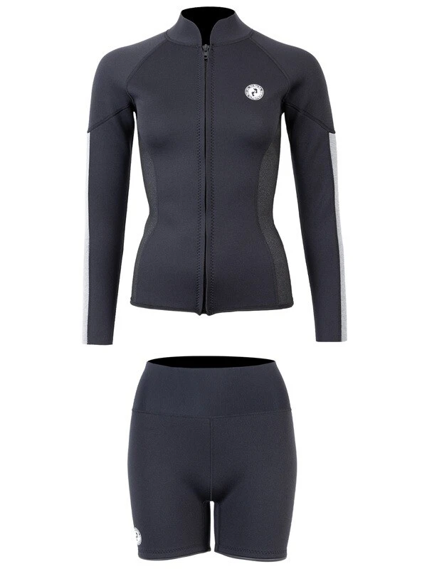 Two Bare Feet Unisex Perspective Full Zip 2.5mm Wetsuit Jacket & Hotpants Set (Black/Grey/Grey) 2 Two Bare Feet Unisex Perspective Full Zip 2.5mm Wetsuit Jacket & Hotpants Set (Black/Grey/Grey) - Image 2