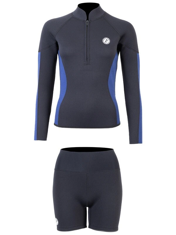 Two Bare Feet Unisex Perspective Half Zip 2.5mm Wetsuit Jacket & Hotpants Set (Black/Blue) 2 Two Bare Feet Unisex Perspective Half Zip 2.5mm Wetsuit Jacket & Hotpants Set (Black/Blue) - Image 2