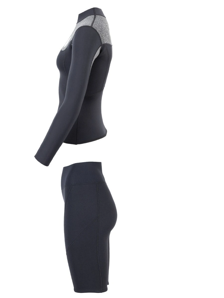 Two Bare Feet Womens Aspect Fleece Lined Zipless Thermal 2.5mm Superstretch Wetsuit Top & Shorts Set (Black/Grey) 4 Two Bare Feet Womens Aspect Fleece Lined Zipless Thermal 2.5mm Superstretch Wetsuit Top & Shorts Set (Black/Grey) - Image 4