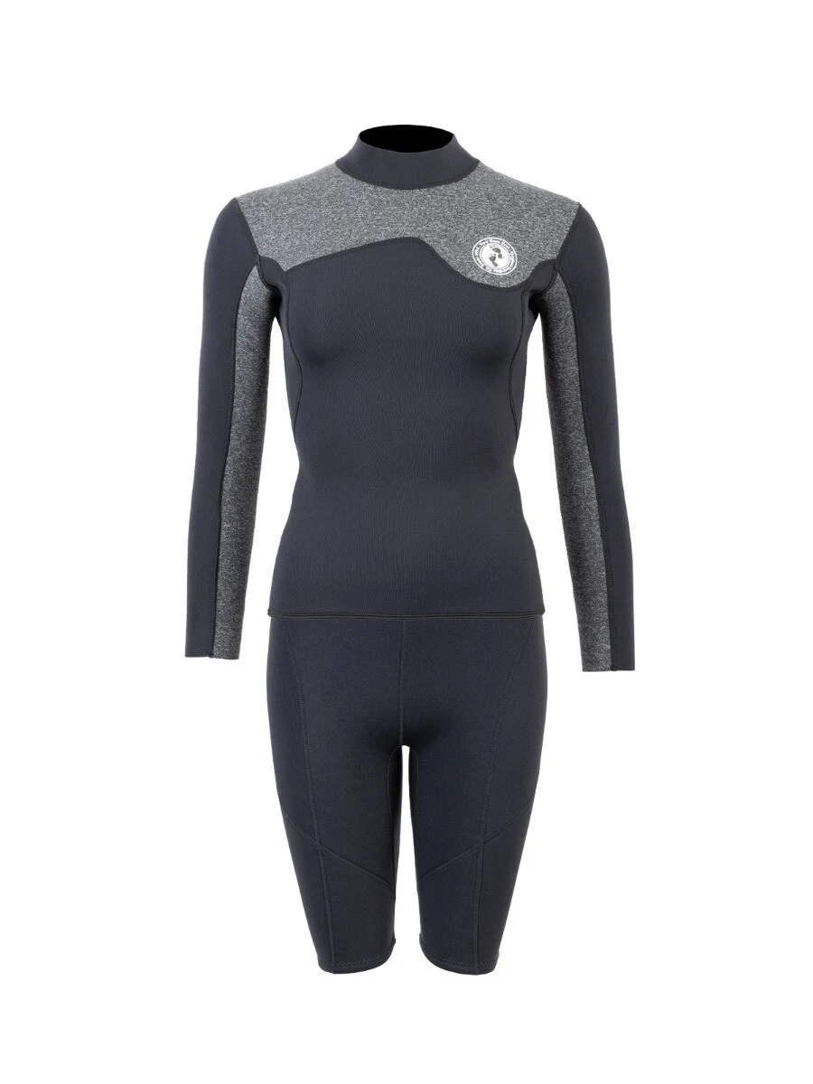 Two Bare Feet Womens Aspect Fleece Lined Zipless Thermal 2.5mm Superstretch Wetsuit Top & Shorts Set (Black/Grey) 1 Two Bare Feet Womens Aspect Fleece Lined Zipless Thermal 2.5mm Superstretch Wetsuit Top & Shorts Set (Black/Grey)