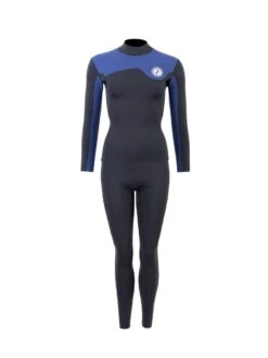 Two Bare Feet Womens Aspect Fleece Lined Zipless Thermal 2.5mm Superstretch Wetsuit Top & Pants Set (Black/Blue)