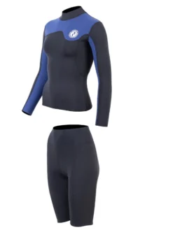 Two Bare Feet Womens Aspect Fleece Lined Zipless Thermal 2.5mm Superstretch Wetsuit Top & Shorts Set (Black/Blue) -Surfboards Sales w41gh7 1